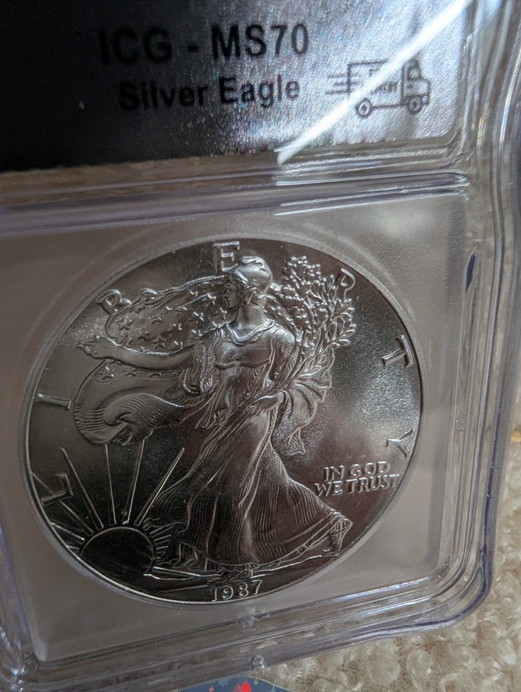 1987 * First Delivery $1 America Silver Eagle * Walking Liberty * ICG MS70