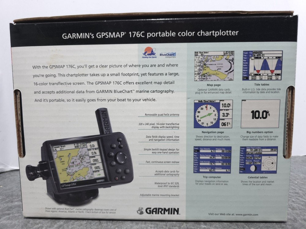 GARMIN GPSMAP 176C Color Marine Chartplotter w/ Cables, Manual, Box, Data Card