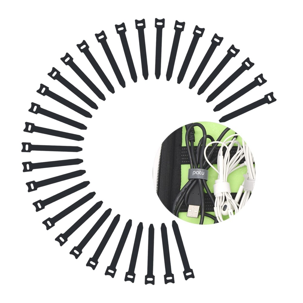 Patu 30-Pack Reusable 3 Hook  Loop Cable Ties - Black Cable Organizer