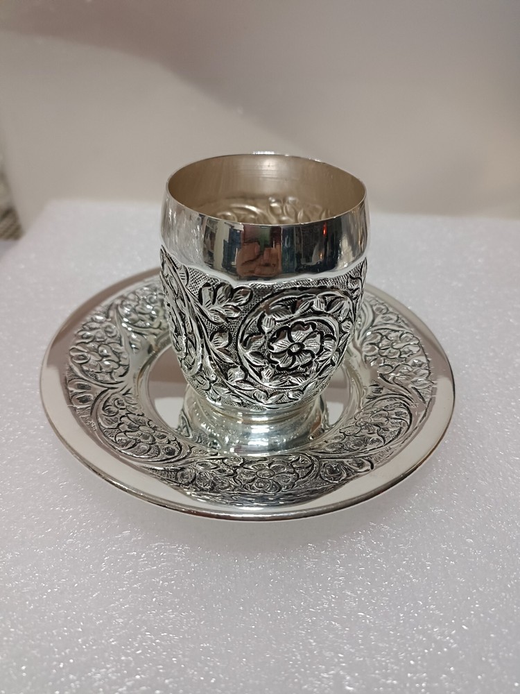 Kiddush silver plated wine cup and tray set | Cup tray set Sam Judaica