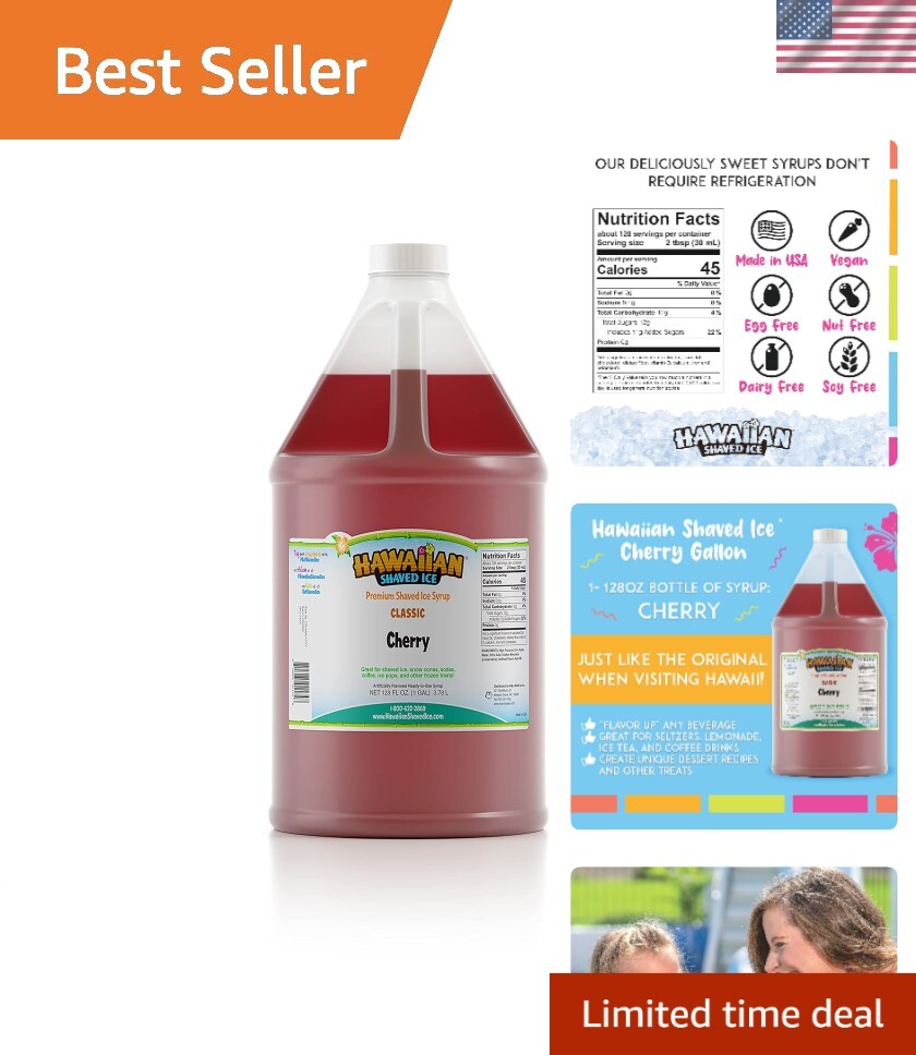 Versatile Cherry Syrup - Gallon for Shaved Ice, Beverages, and Recipes