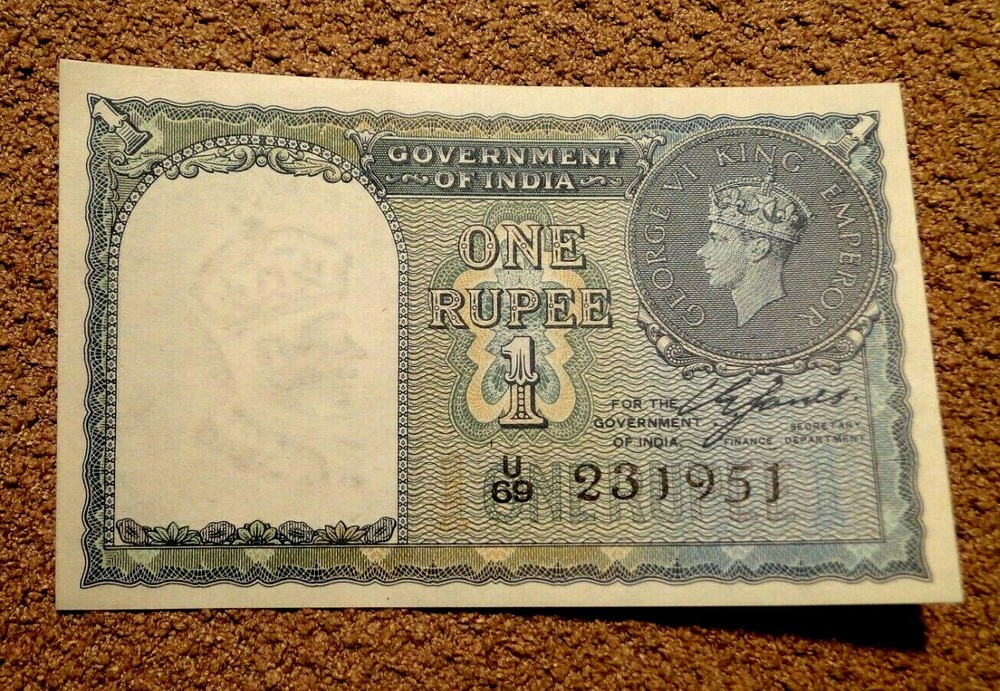 INDIA 1940 1 ROPEE UNC BANKNOTE CAT # 25A