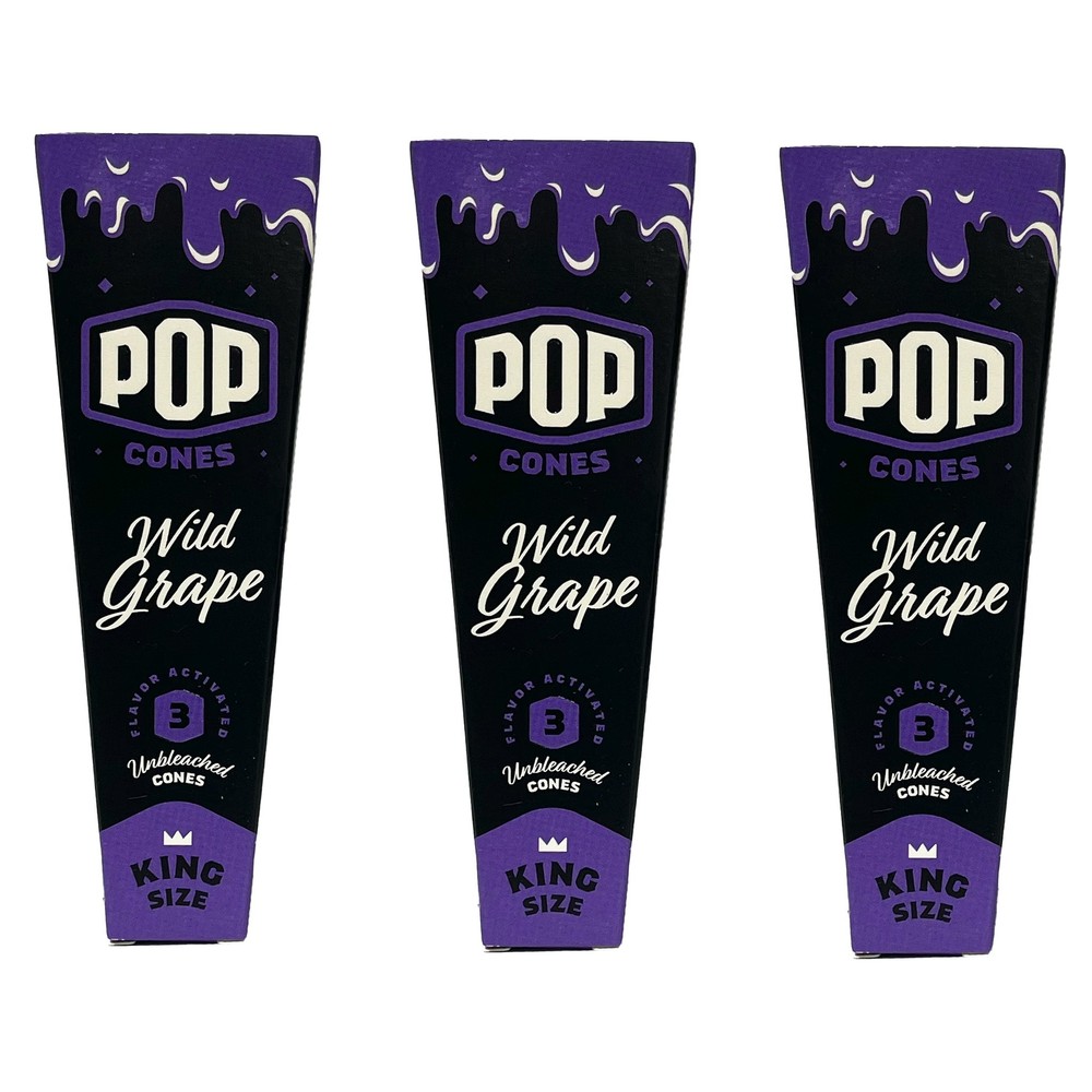 Pop Cones Pre-Rolled Unbleached KING Size - Wild Grape - 3 Packs