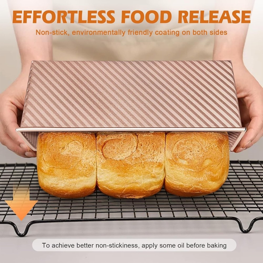 2Pack Pullman Loaf Pans with Lids 2.2 LB & 1 Dough Capacity Non-Stick Carbon