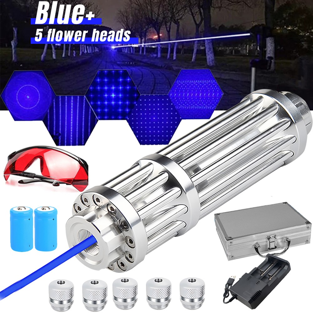 Adjustable High Power Blue Burning Laser Pointer Visible Dot Torch Light 5 heads