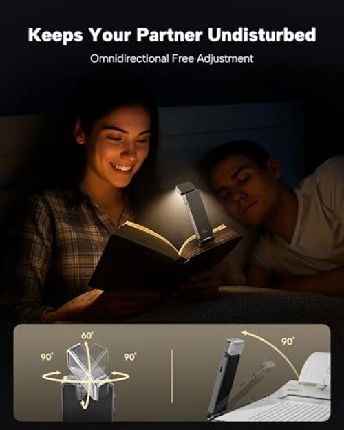 Book Light, Rechargeable Clip-On LED Reading Light for Bed & Night Use - Gray