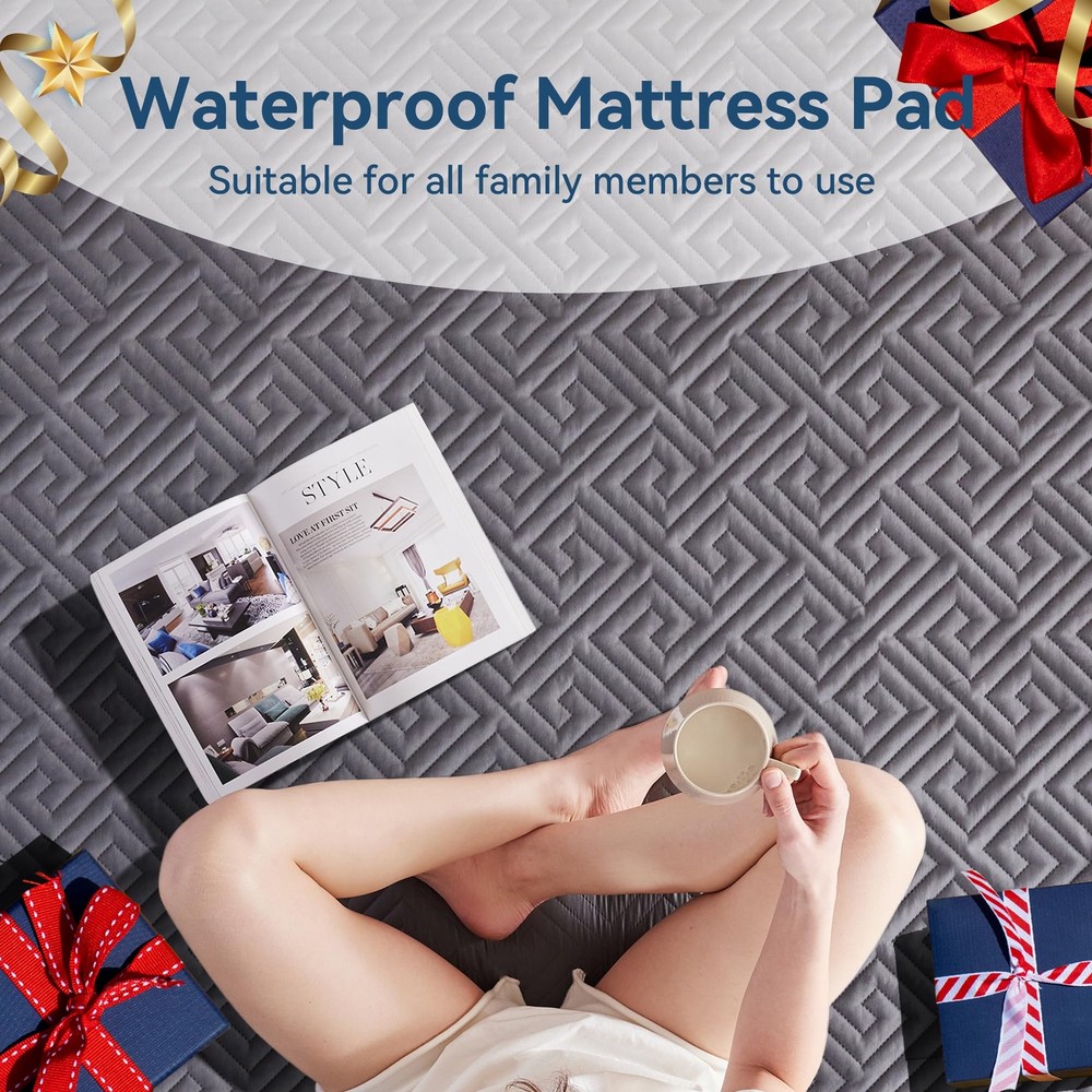 Waterproof Mattress Protector Queen Size with Straps Noiseless Bed Cover Deep...