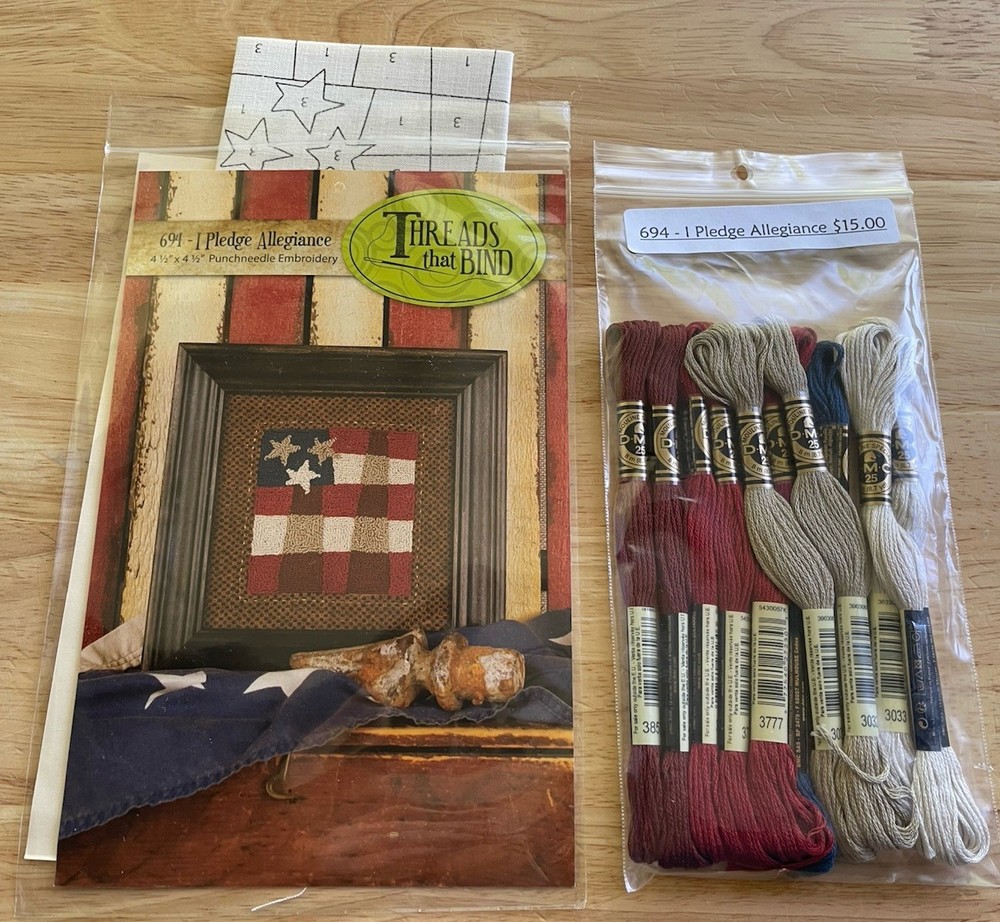 I Pledge Allegiance THREADS THAT BIND PUNCH NEEDLE PATTERN PRINTED FABRIC FLOSS