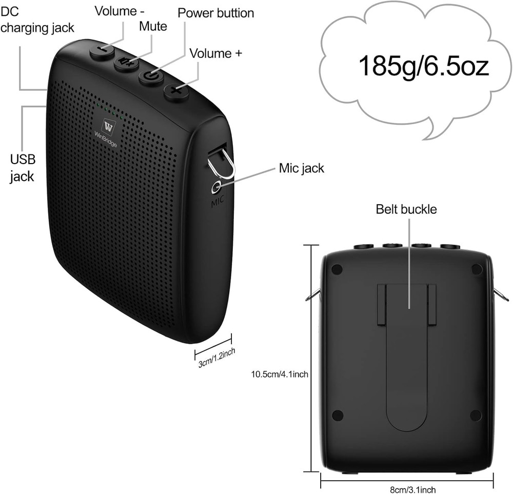 Voice Amplifier with Bluetooth, Portable Speaker and Microphone Set, Wireless Mi