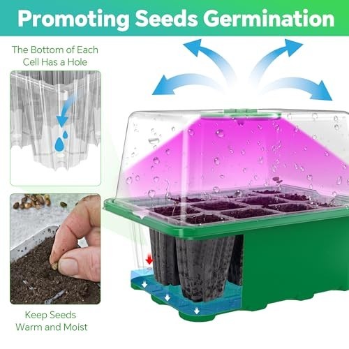 5-Pack Seed Starter Tray with Grow Light, 60 Cells, Adjustable Brightness, Mini