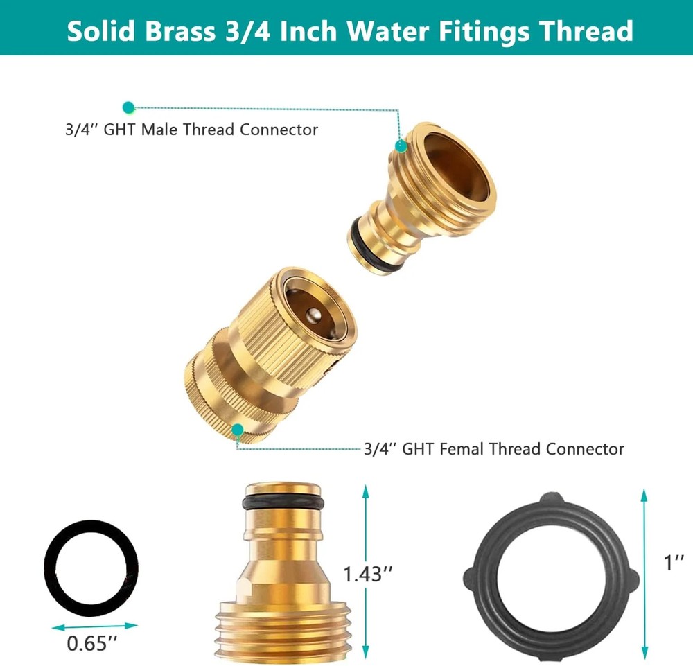 FINEST+ Garden Hose Quick Connector, Solid Brass 3/4 Inch Thread Fitting No-Leak