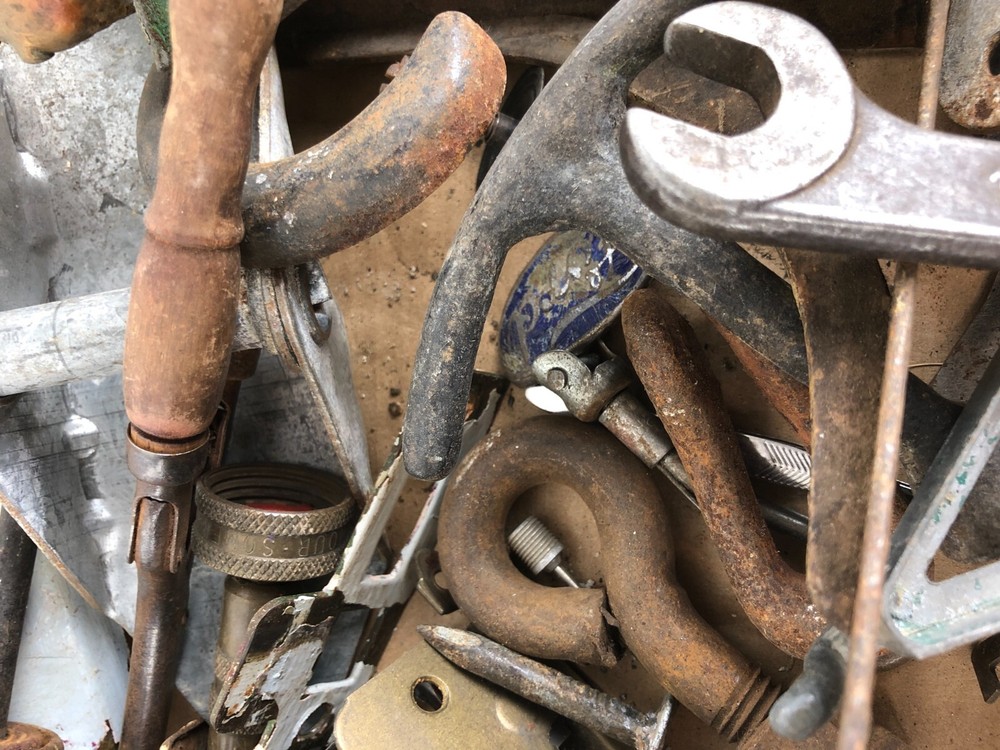 12 Pounds Mixed Miscellaneous Old Hardware Metal Stuff Locks Hooks Wheels Pulls