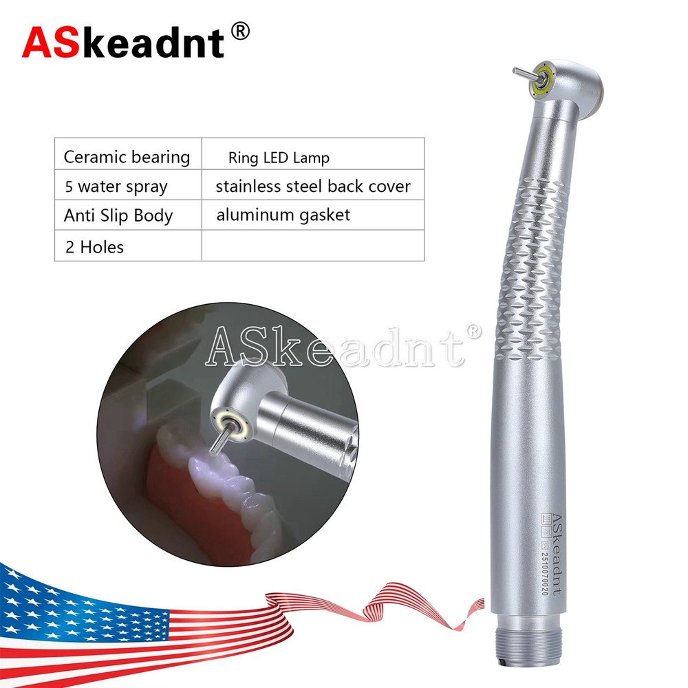 Fiber Optic LED E-generator Shadowless Ring Handpiece Ceramic Bearing 2Holes USA