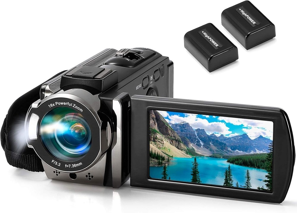 Versatile Video Camera with Pause Function, 2 Batteries & Anti-Shake Technology