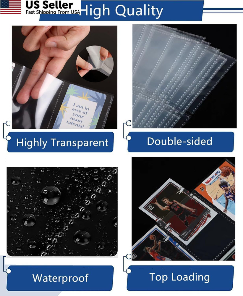 1800 Pockets Card Sleeves Binder Sheets, Double-Sided 100 PCS, Transparent