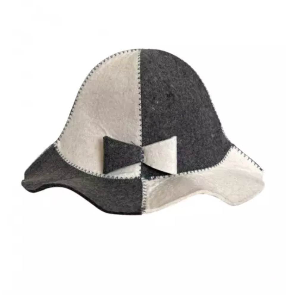 Sauna hat -   Ribbon, White / Grey, wool 100%,