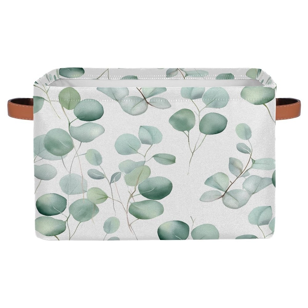Rectangular Storage Basket Watercolor Green Eucalyptus Leaves Decorative Stor...