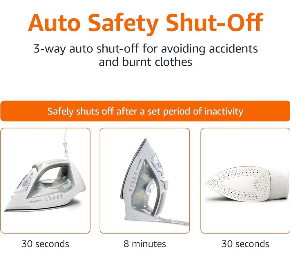 Amazon Basics Steam Iron for Clothes with Safety Auto Shut-Off, Handheld...