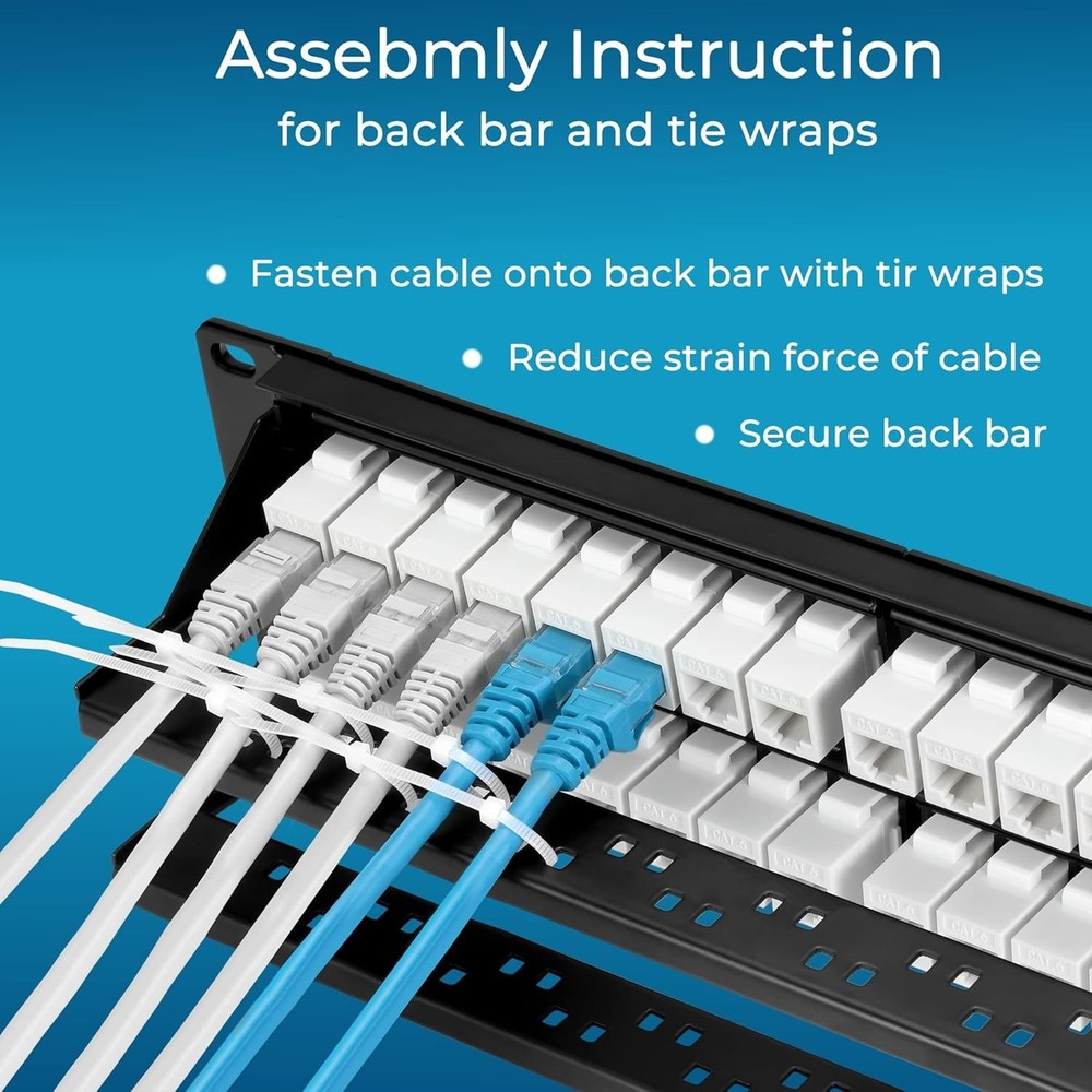 High-Speed 48 Port Cat6 Patch Panel with Toolless Termination & Detachable Bar
