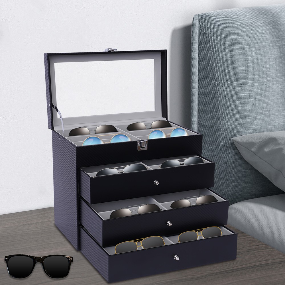 24-Slots Multiple Glasses Organizer Eyeglass Sunglass Storage Box Display Holder