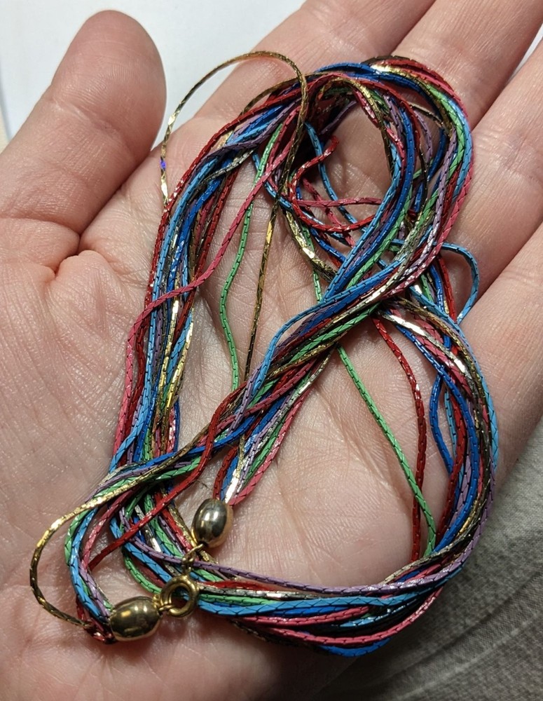 Vintage Rainbow Multistrand Metallic Thread Necklace