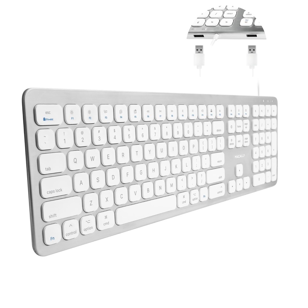 Macally Wired Keyboard for Mac with USB Ports for Mouse - Compatible Apple Keybo