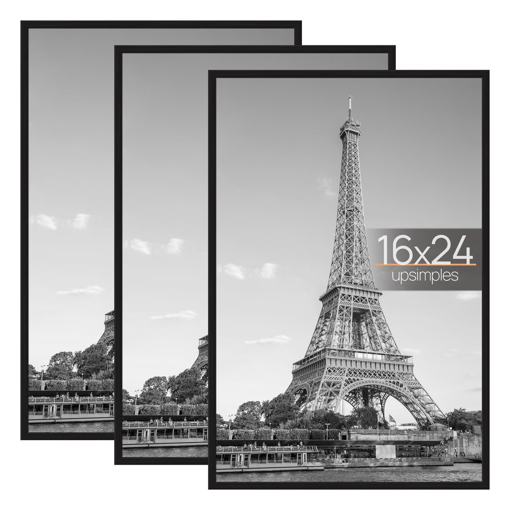 16x24 Picture Frame Black 3 Pack, Scratch-Proof Poster Frames 16 x 24 for Pho...