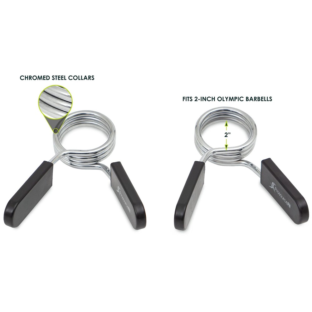 ProsourceFit Olympic Barbell Spring Clip Collar 2-inch 1 Pair, Black/Silver