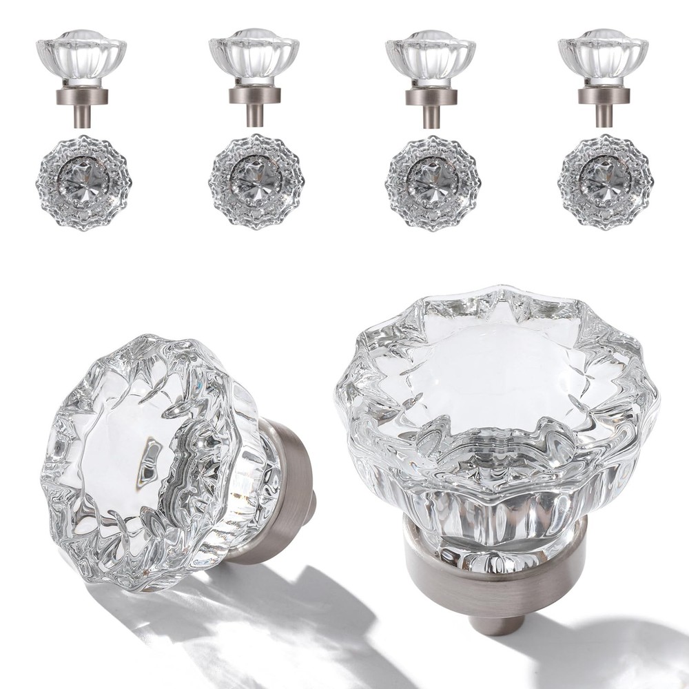 Crystal Cabinet Knobs 8 Pack Clear Glass Pulls for Kitchen Bedroom Bathroom L...