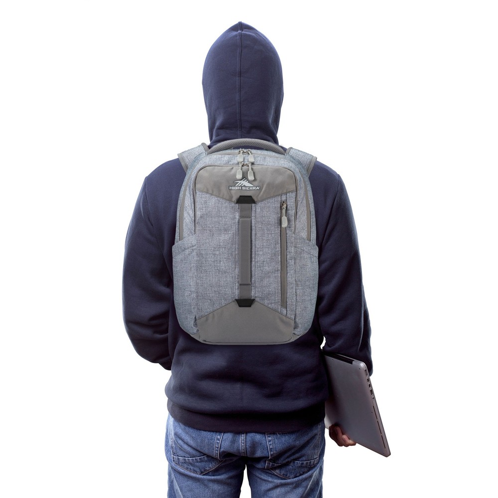 High Sierra Large Backpack with Device Sleeve and Adjustable Straps, Silver