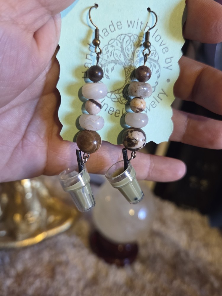 Handmade Beaded Jasper Boba Earrings