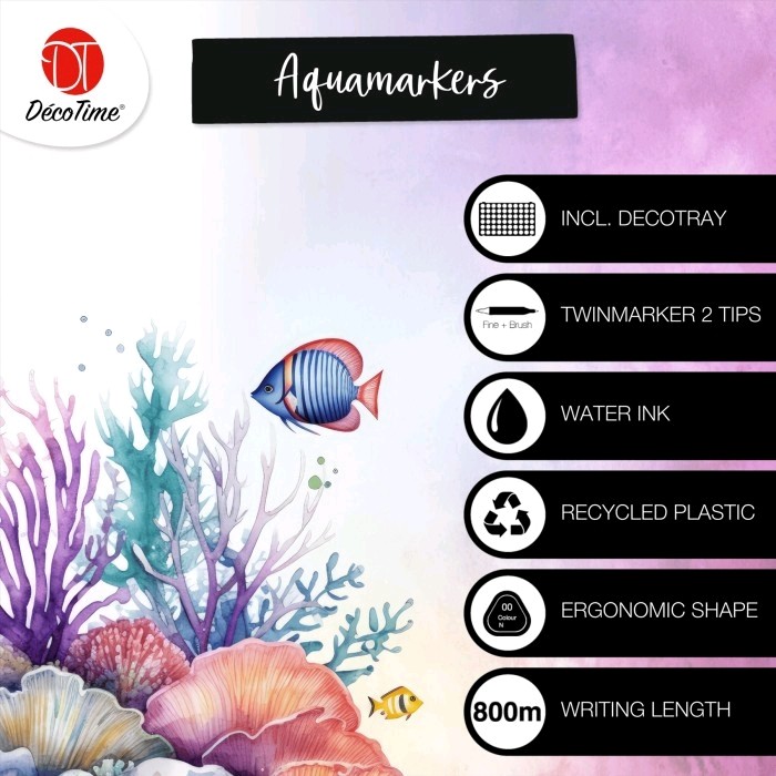 DecoTime Stackable 12 Professional Aquamarkers - Dual Tip Water Based - Various