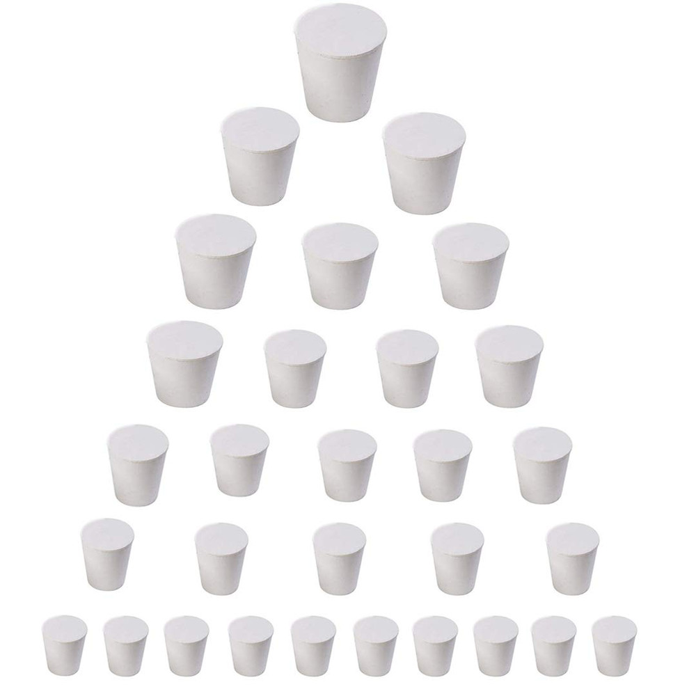 30 Packs (10 Assorted Sizes) 000#-7# Solid Rubber Stoppers White Lab Plug Sol...