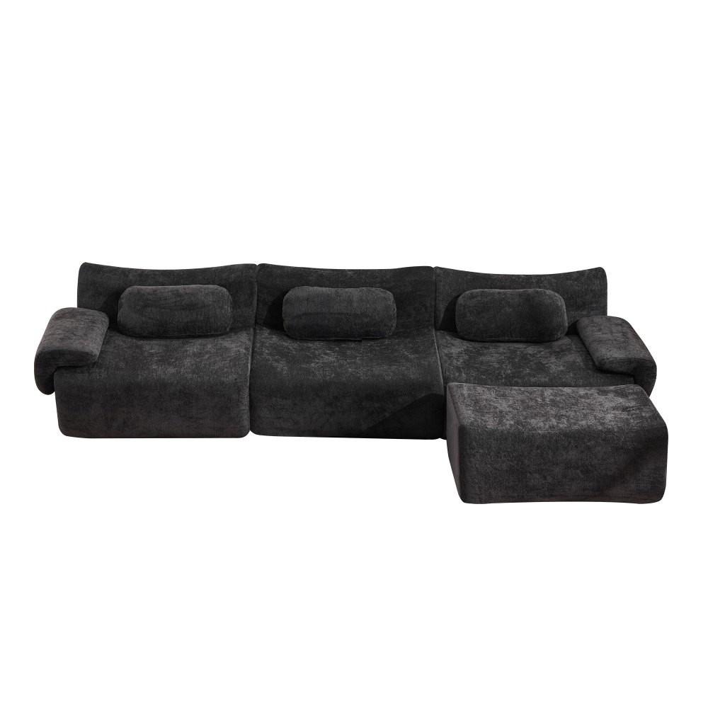 Modular Chenille Sofa 3-Seat Cushion Back Modern Upholstered Sectional, Black