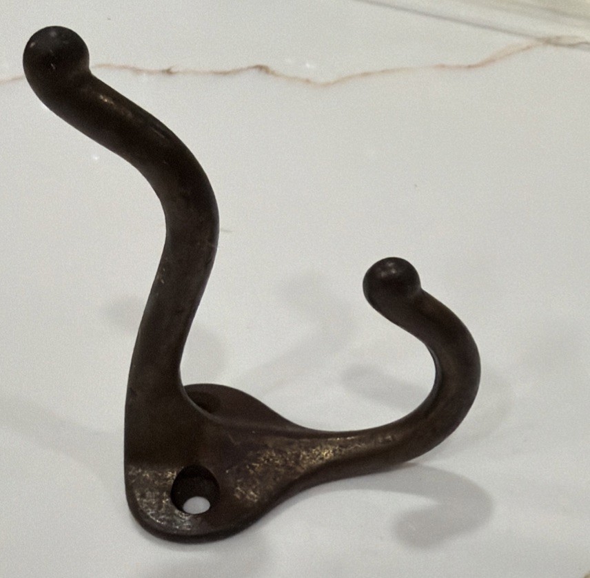 Single Cast Iron Double Hooks Round Tips Coat Hat Salvage Hardware 3”