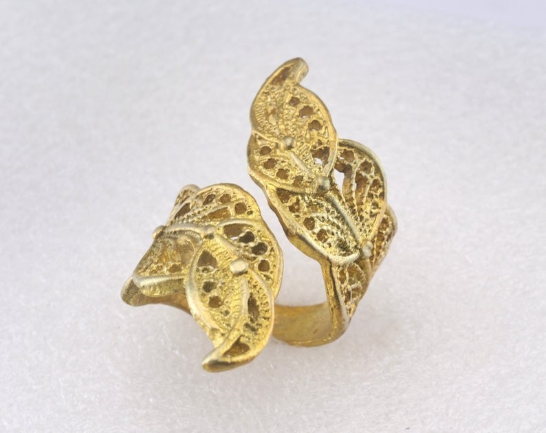 Leaf Ring Adjustable Raw brass (18.5mm 8.5US inner size) 2835