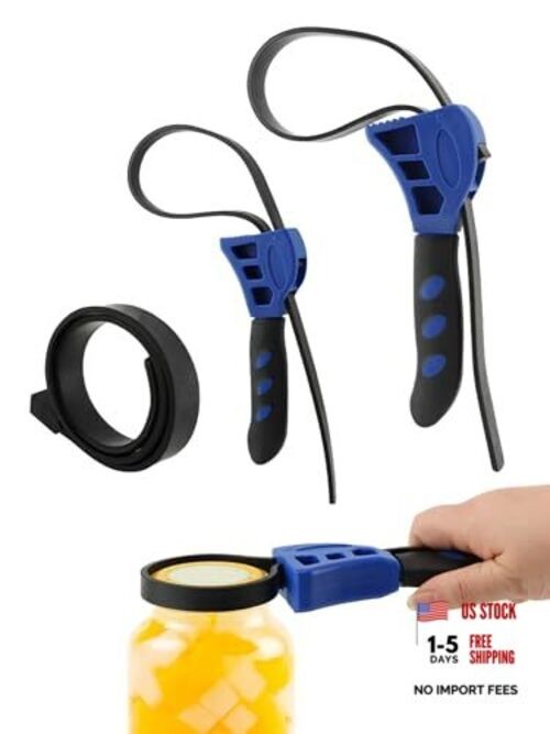 2-Pack Adjustable Rubber Strap Wrench Set, Max Diameter 4" and 6" Blue+black