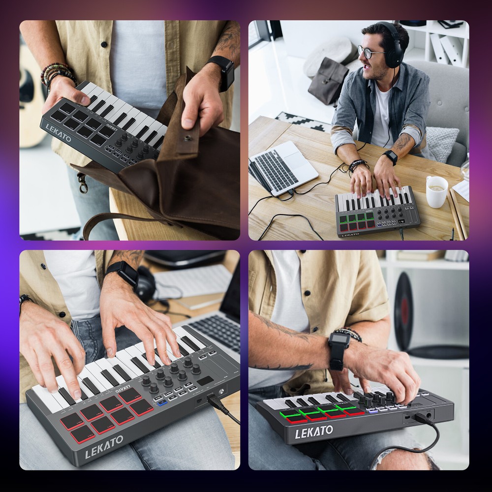 LEKATO 25 Key MIDI Keyboard Bluetooth Wireless USB Controller 8 Drum Pads SMK-25