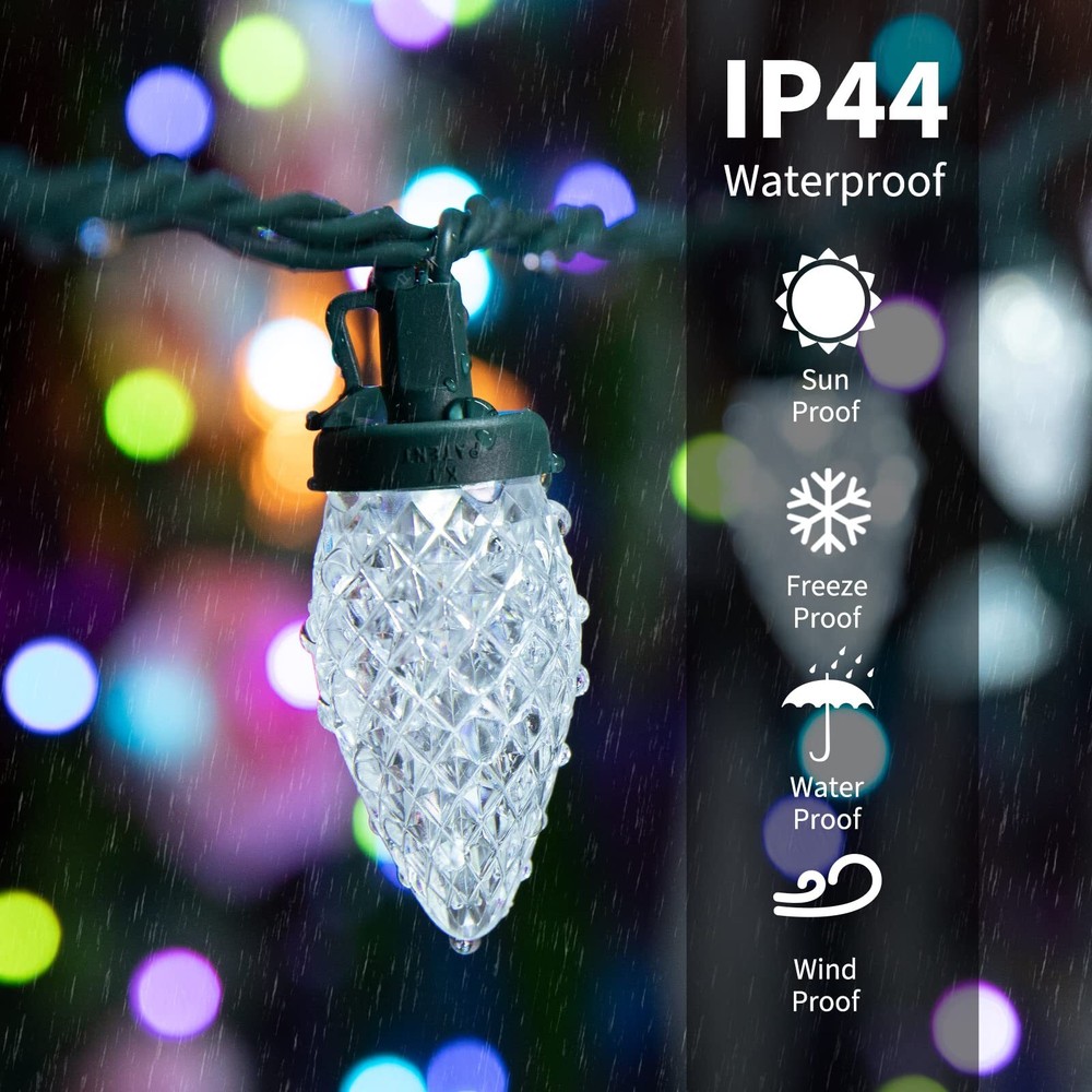 66ft C9 LED Christmas String Lights Connectable 100 Bright Bulbs White Wire