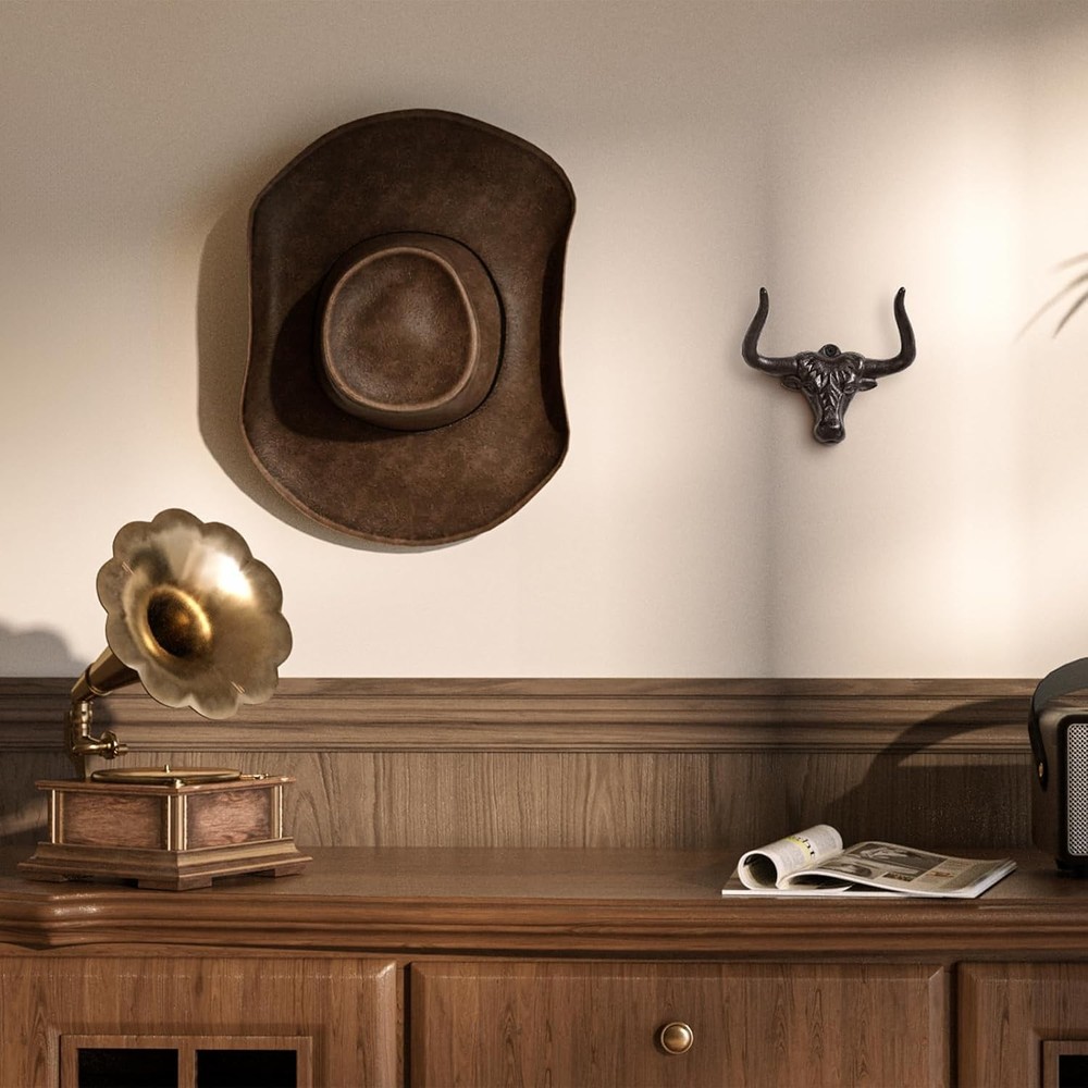 Cowboy Hat Rack for Wall 2 Pack Hook Cast 2 Pack, Antique Rust