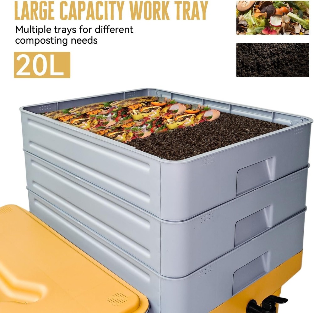 5-Tray Worm Composter 100L Worm Compost Bin for Vermicomposting Starter