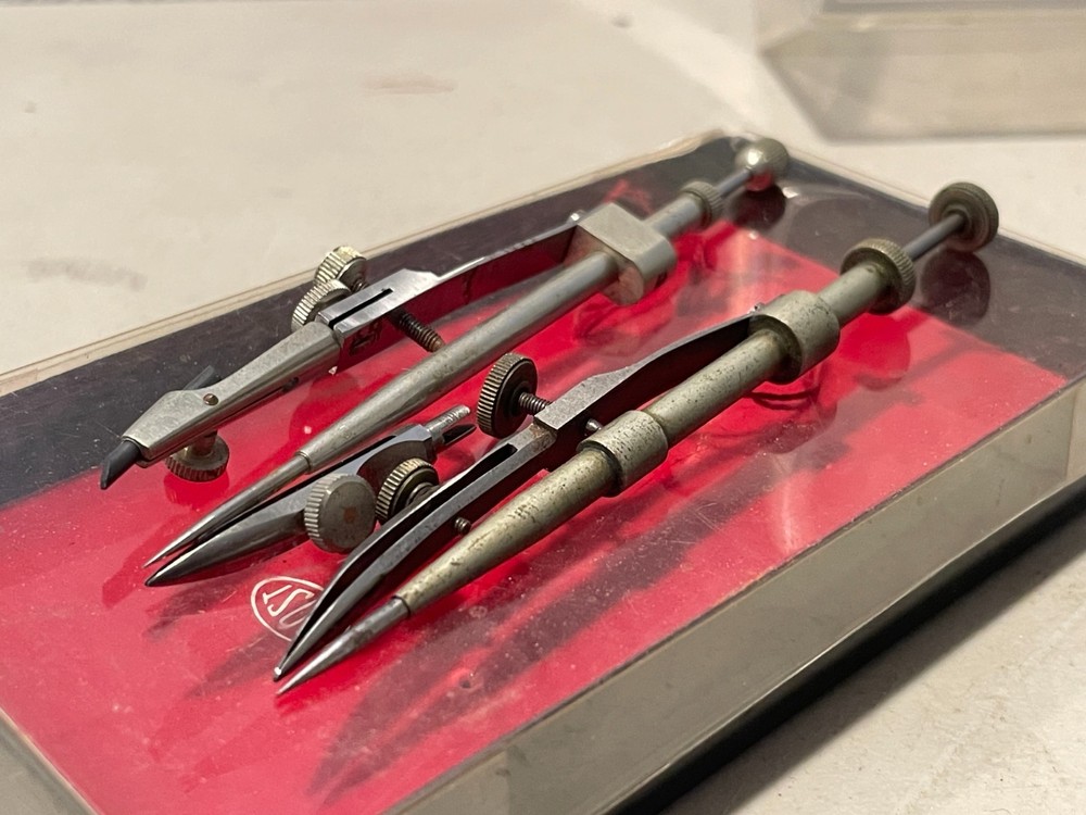 Vintage Drafting Compass Set With Case Engineering Drawing Tools Architect Lot