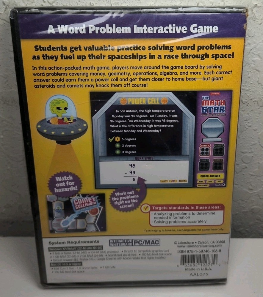 Math Star A World Problem Game Lakeshore Interactive Whiteboard PC/MAC New B166
