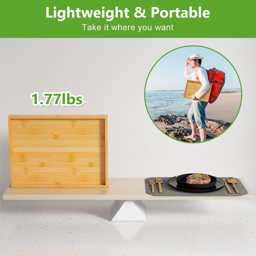 Bamboo Breakfast Tray, Foldable Bed Table For Sofa Eating, Laptop Desk, Medium