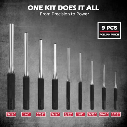 25-Piece Punch and Chisel Set with Roll Pin Punches, Includes Taper, Pin,