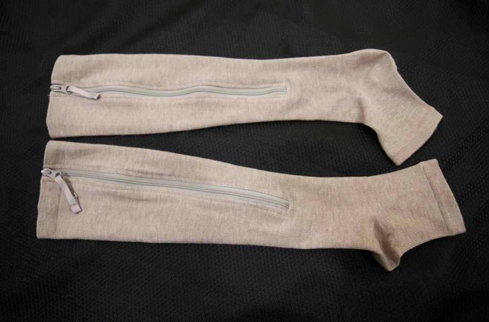 Open-Toe Compression Socks, side zippers, XS.