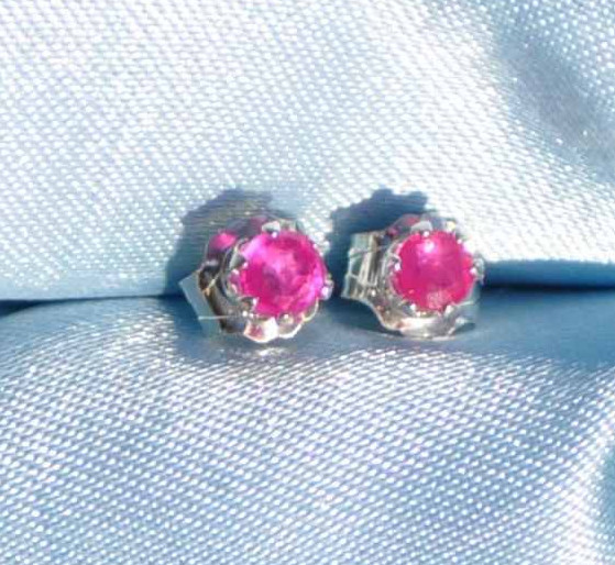 PETITE ROUND 3MM    RUBY STERLING SILVER STUDS-- .20CTW