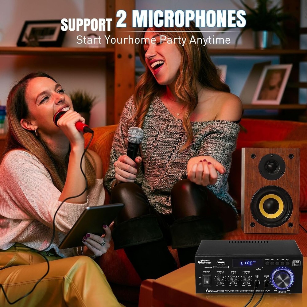 AK45 Pro Mini Audio Amplifier - 2 MIC, USB & RCA Inputs for Enhanced Listening