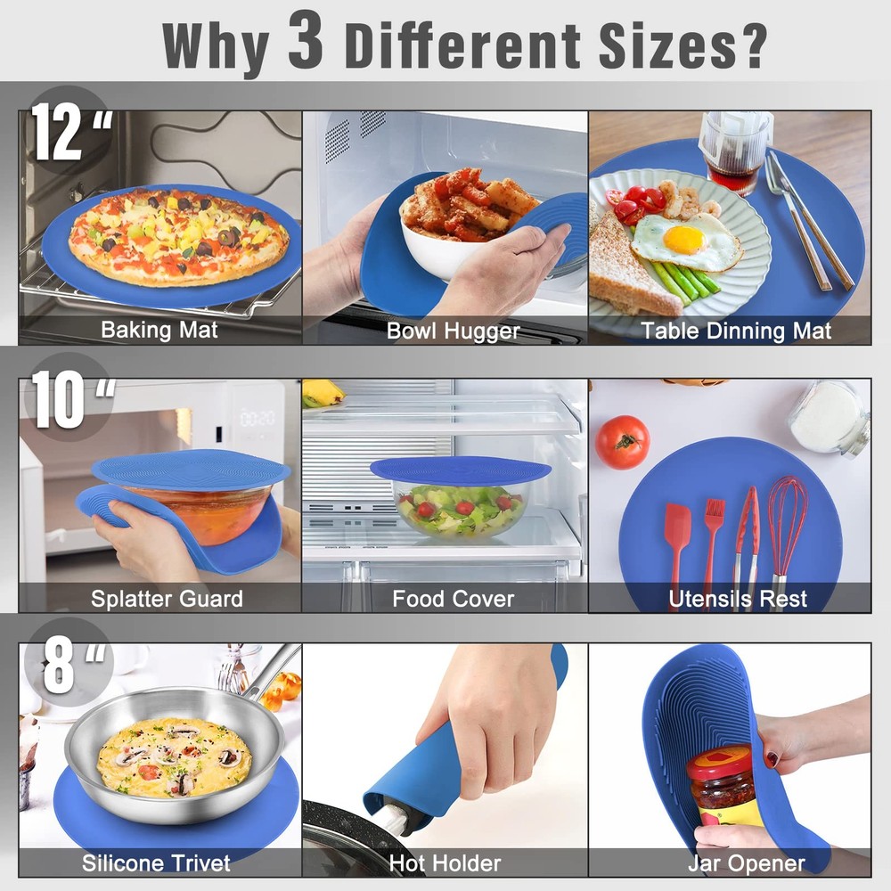 12 10 8 Inch Multi-use Microwave Mat, Trivet, Pot Holders, Drying, Baking, Pl...