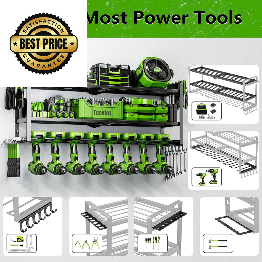 Power Tool Organizer - 3 Layer 8 Drill Holder Wall 3 8 Slots, Jet Black